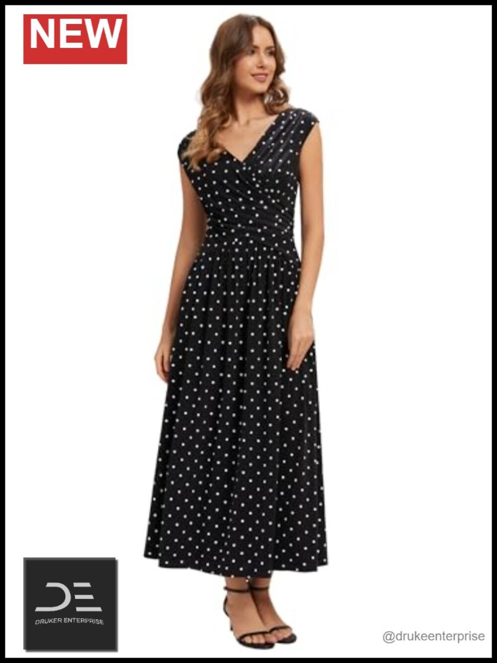 Ever-Pretty V-Neck Sleeveless Ruched Waist A-Line Midi Knit Wedding Guest Dress